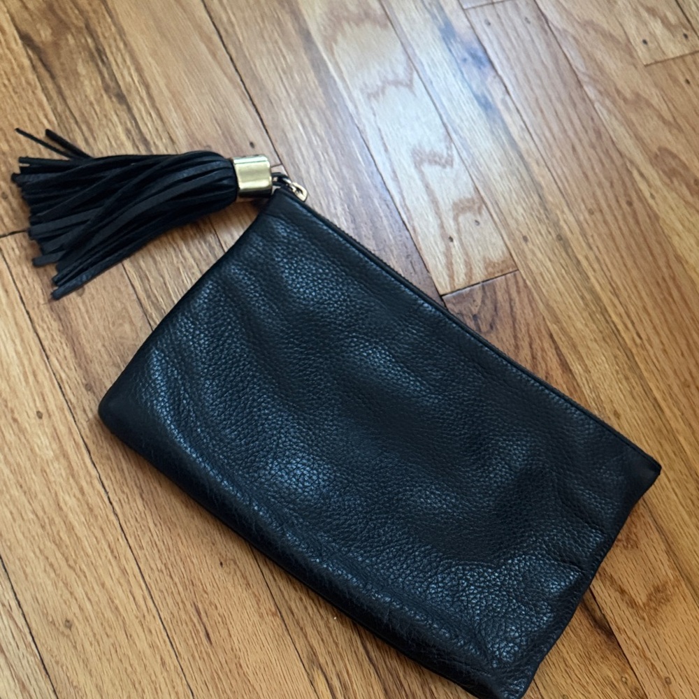 G.I.L.I. Black Leather Clutch with Tassel